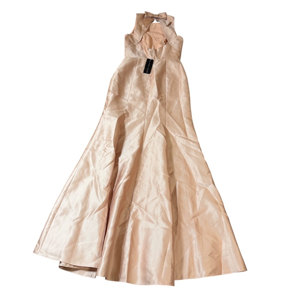 NWT‎ Alfred Sung JEWEL NECK BOWED OPEN-BACK TRUMPET DRESS FRONT SLIT Pink 2R - Picture 11 of 11